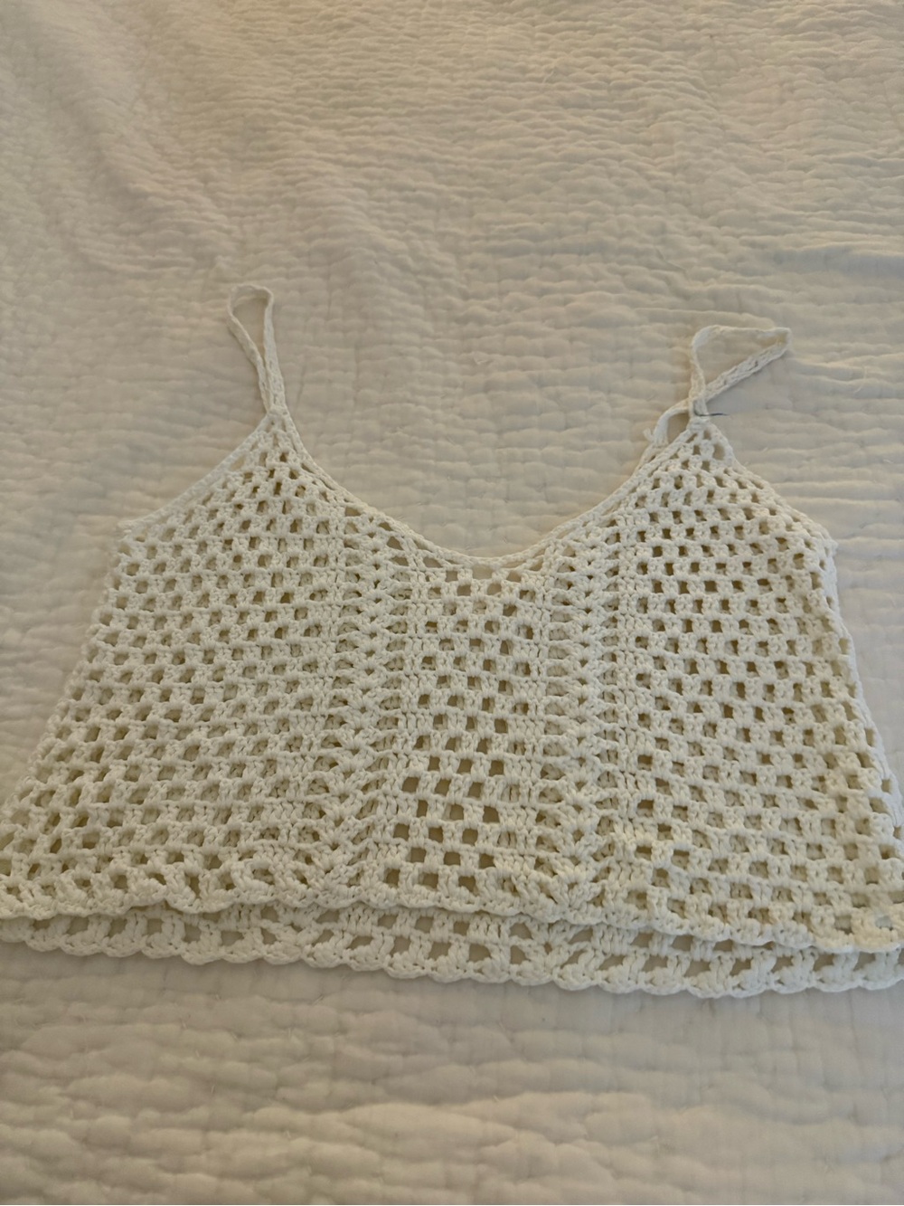 White Crochet Crop Tank Top - Brand:
